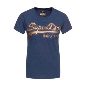 Superdry VINTAGE LOGO GLITTER OUTLINE EMBOSS ENTR tmavě modrá S - Dámské tričko